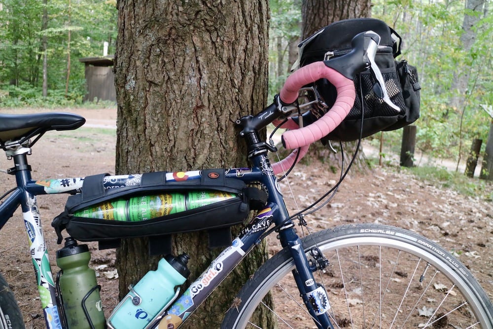 Bike propped against a tree
