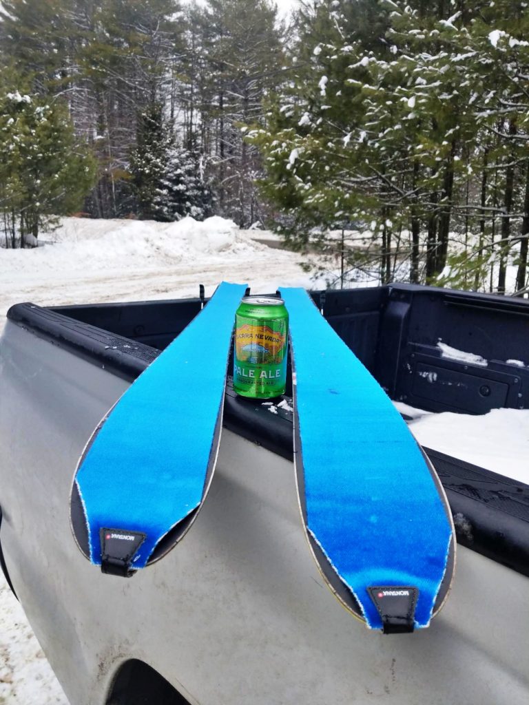 A pair of skis with touring skins