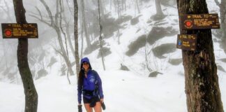 Woman in snowy woods